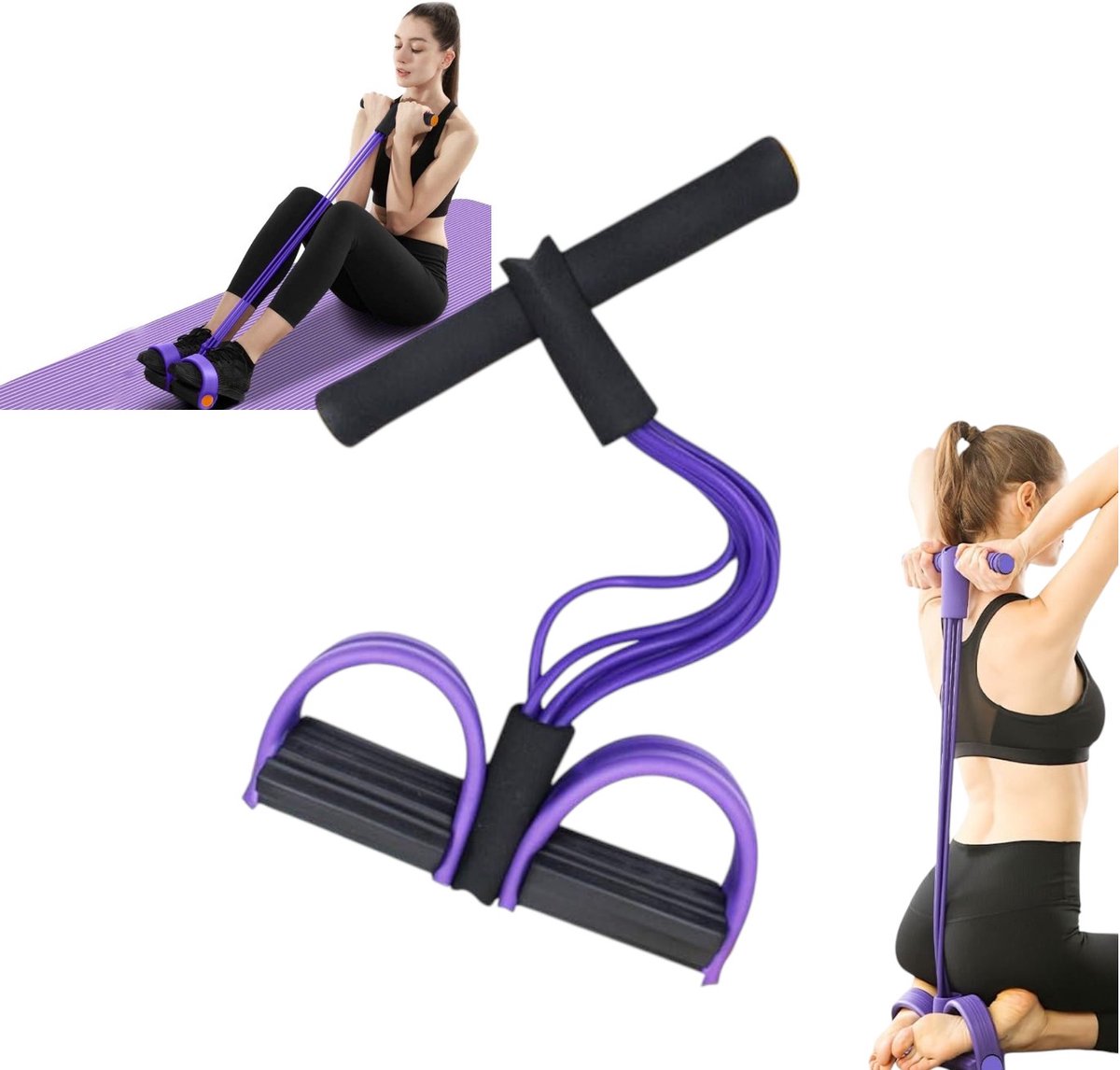 Corde De Tension Avec Pédale Pour Abdos & Fitness - 6 Tubes élastiques, équipement Maison Pour Yoga Et Gym