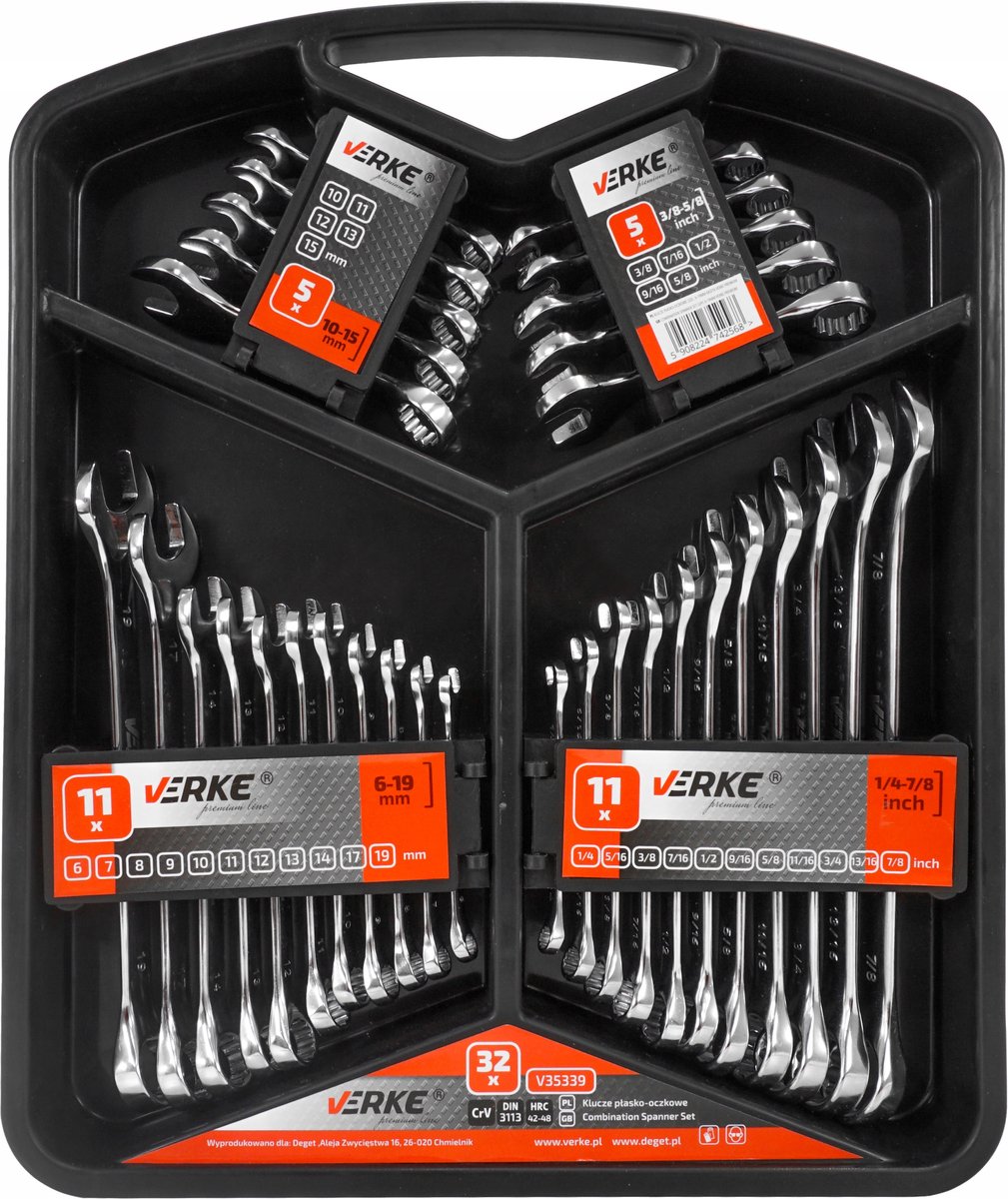 Verke ringsleutelset 6-19 mm, 32-delig, chroom-vanadiumstaal