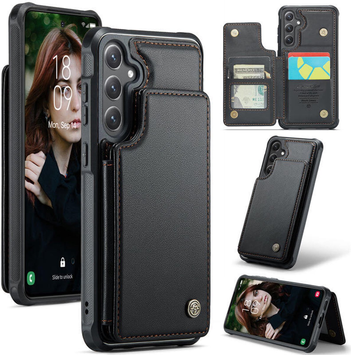 Luxe Portemonnee Backcover met Anti-RFID kaarthouders voor Galaxy S25 FE _ Zwart