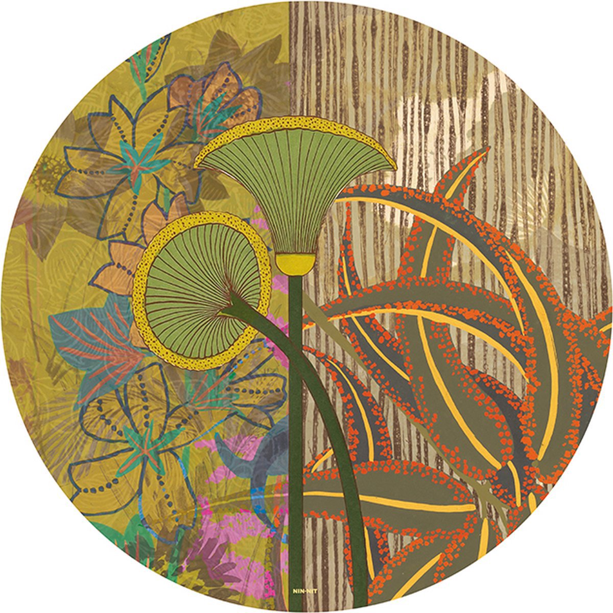 NIN-NIT - Bohemian - Placemats - set van 6 - rond - gemaakt van vinyl - makkelijk schoon te maken - boho print