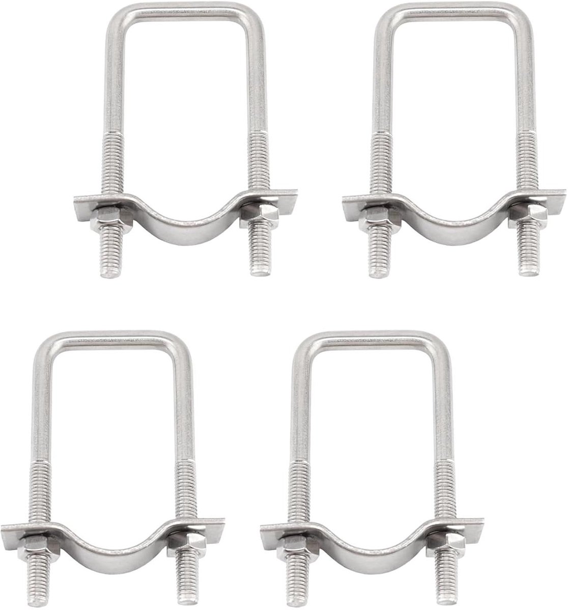 Provento - Vierkante U Bouten Pijpklemmen 304 Rvs (4 stuks) - Tuble Gesp Klem Met Platen en Moeren