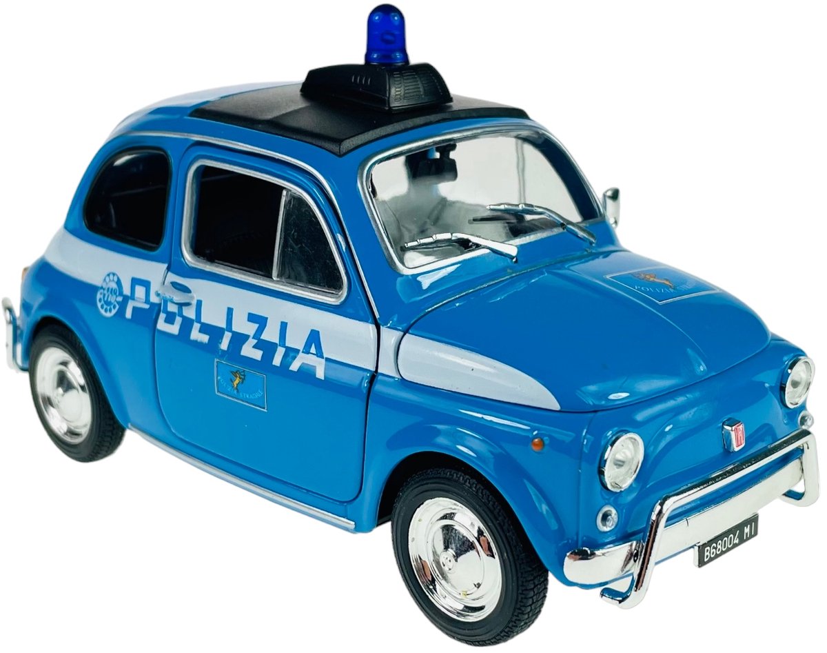 Welly Fiat Nuova 500 Polizia Modelauto 1:24 Metaal Blauw