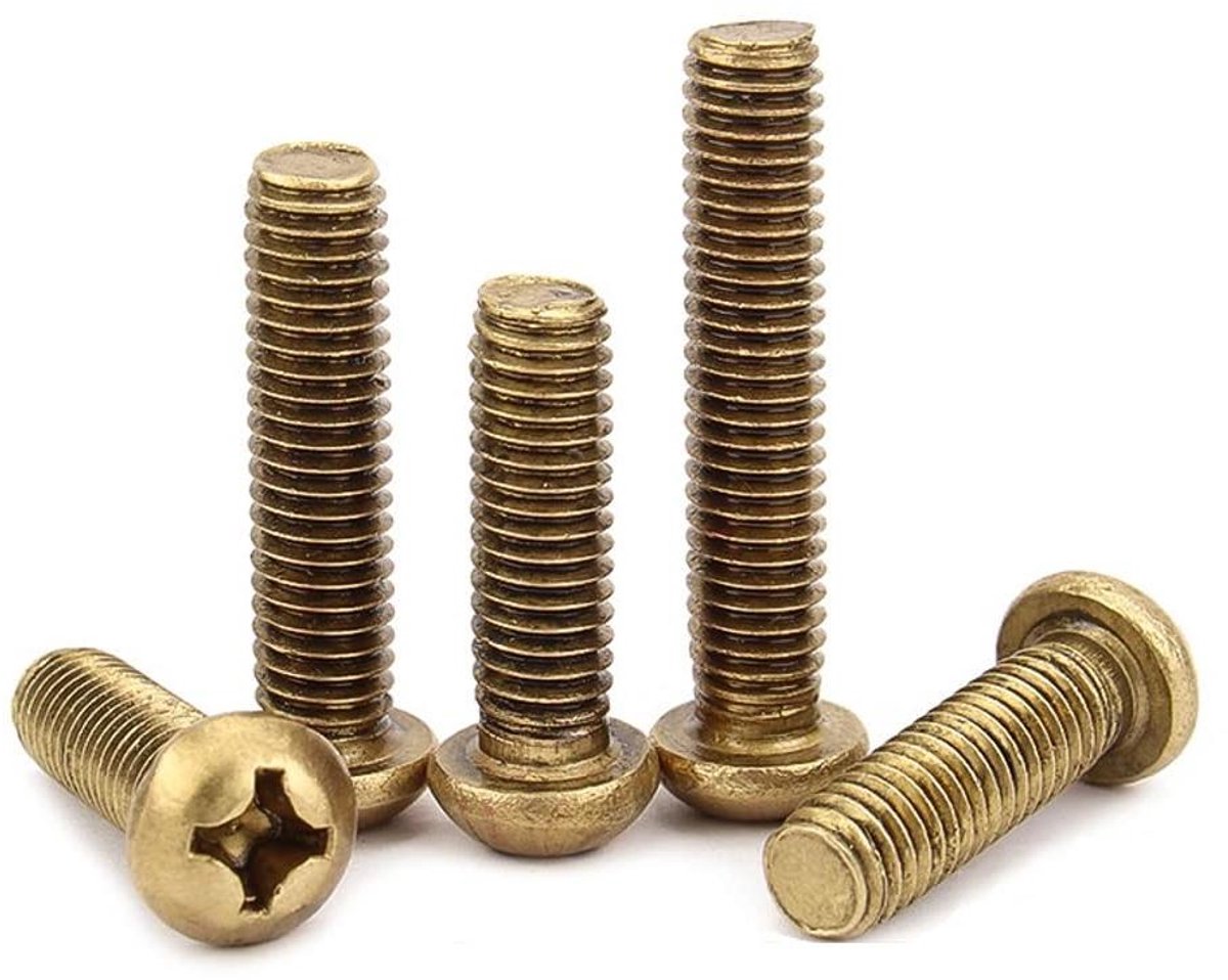 Provento - Messing Kruis Kop Schroeven, M5x50 mm, set van 10 stuks, voor houtbewerking