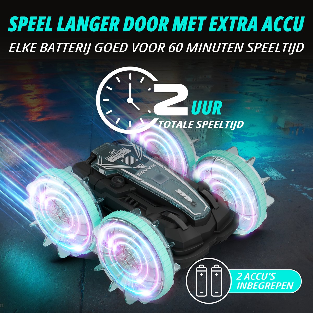 Revvix Bestuurbare Auto All-Terrain - RC Auto met 2 Accu's - Waterdicht - Speelgoed Auto Jongens - Buitenspeelgoed - Race Car/Boot Land & Water - Radiografisch — afbeelding 14