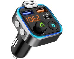 FM-zender voor Auto - Bluetooth 5.3 - 38W Snel Laden & Diepe Bass - Handsfree Bellen met Ruisonderdrukking - Met Lichtschakelaar - Voor Automobilisten - Zwart - Universeel - 1 Stuk