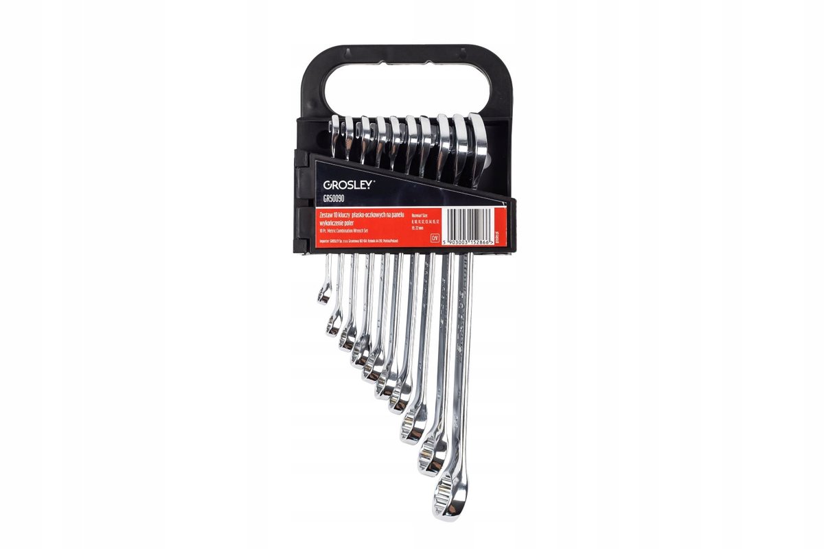 Ringsteeksleutelset 10-delig 8-22mm op paneel - Chroom-Vanadium