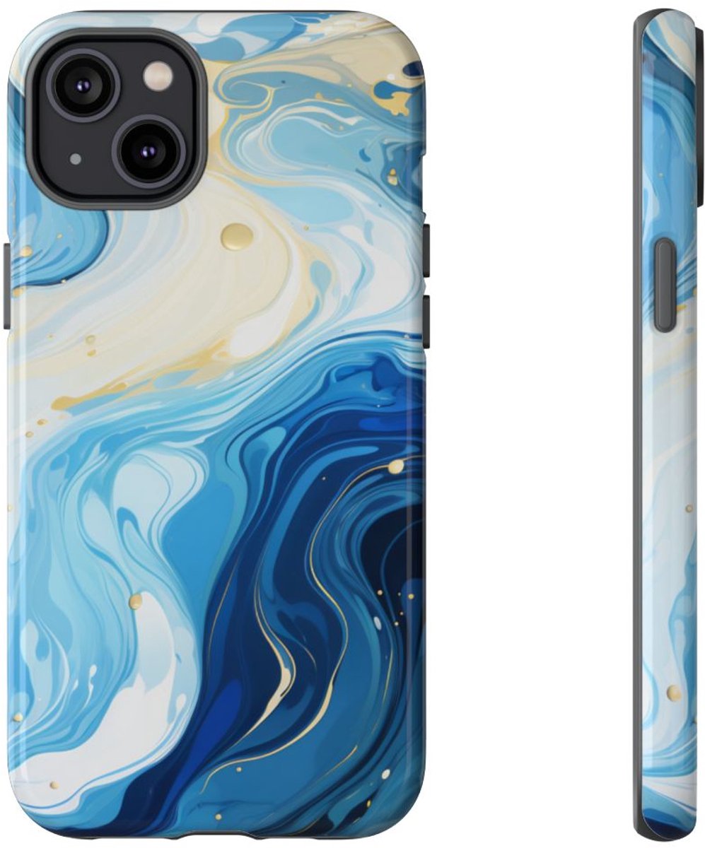 Blauw-Witte Marmer Abstract – Telefoonhoesje Geschikt voor iPhone 14 Plus
