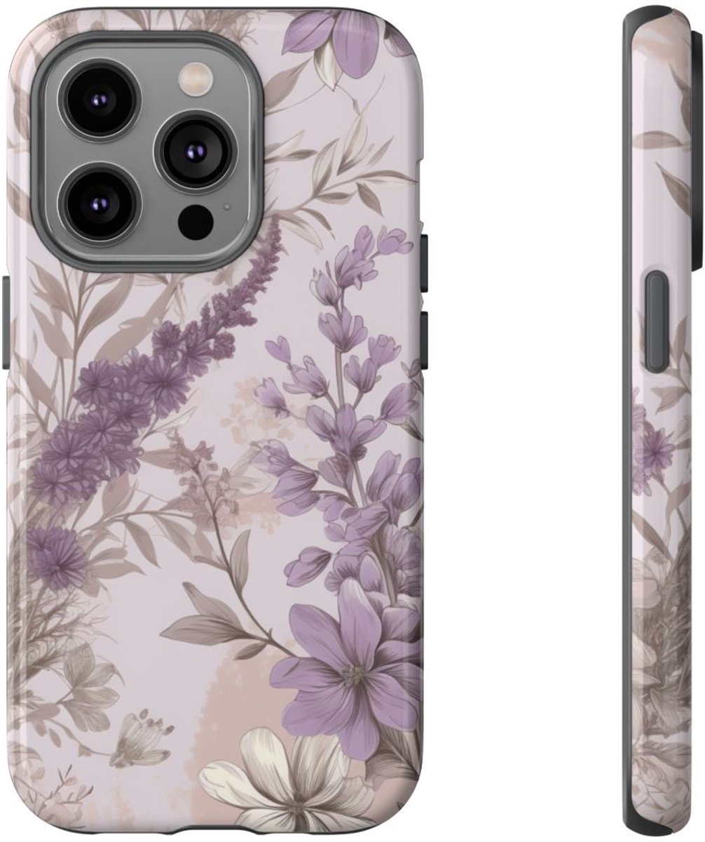 Lavendel Bloemenpatroon – Telefoonhoesje Geschikt voor iPhone 14 Pro