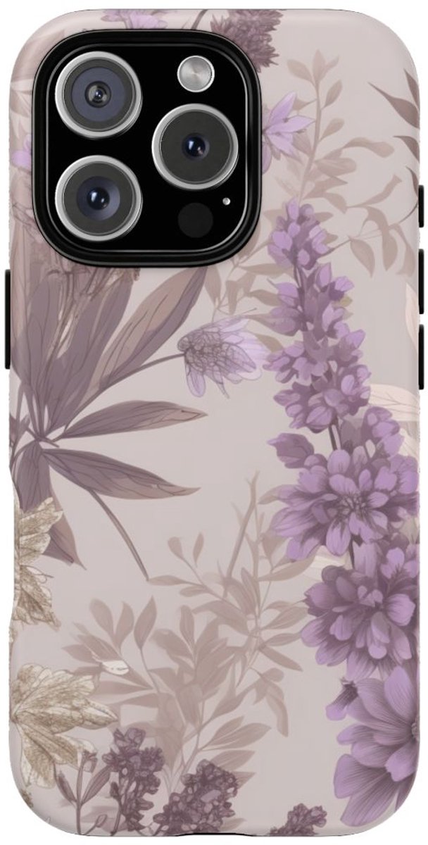 Lila Bloemenpatroon met Matte Afwerking – Telefoonhoesje Geschikt voor iPhone 16 Pro