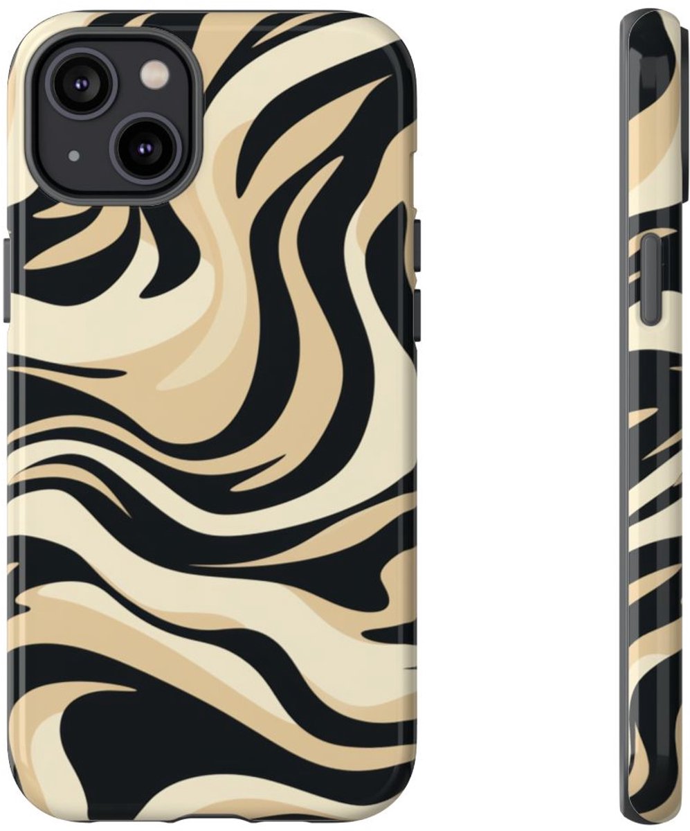 Beige en Zwart Zebrapatroon – Telefoonhoesje Geschikt voor iPhone 14 Plus