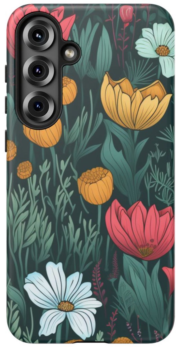 Handgetekend Bloemenweidepatroon – Telefoonhoesje Geschikt voor Samsung Galaxy S25 Plus