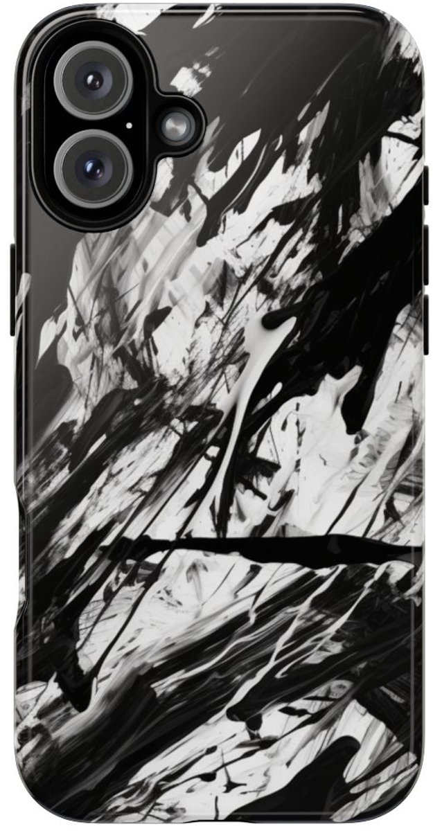 Zwart-Witte Abstracte Penseelstreken – Telefoonhoesje Geschikt voor iPhone 16 Plus