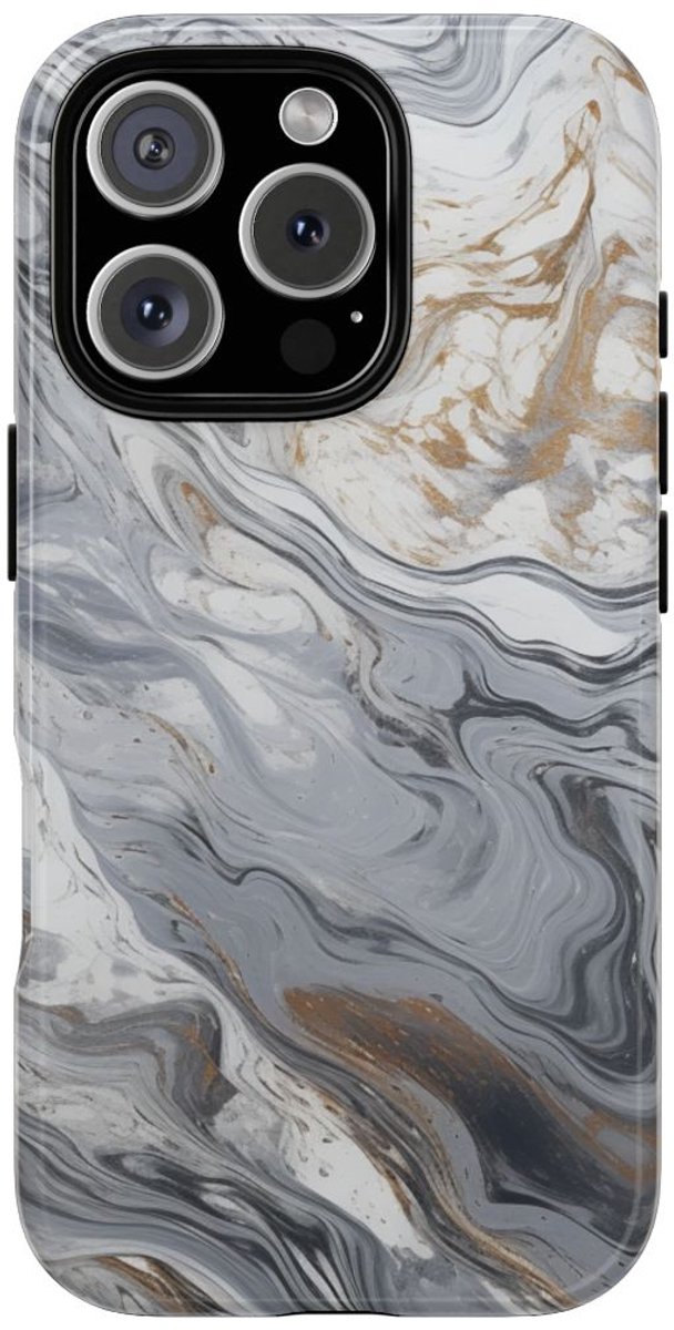 Grijze en Gouden Marmerwerveling – Telefoonhoesje Geschikt voor iPhone 16 Pro