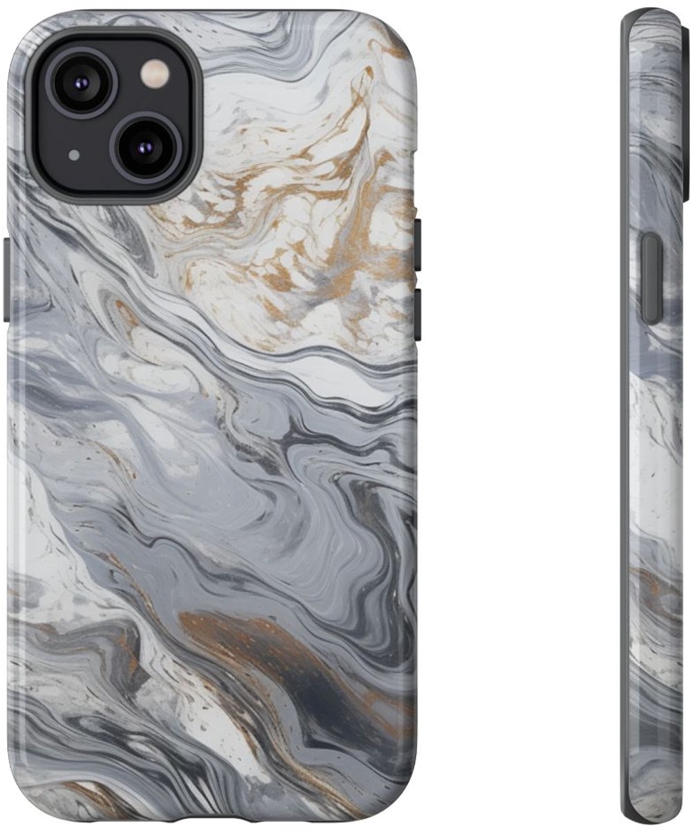 Grijze en Gouden Marmerwerveling – Telefoonhoesje Geschikt voor iPhone 14 Plus