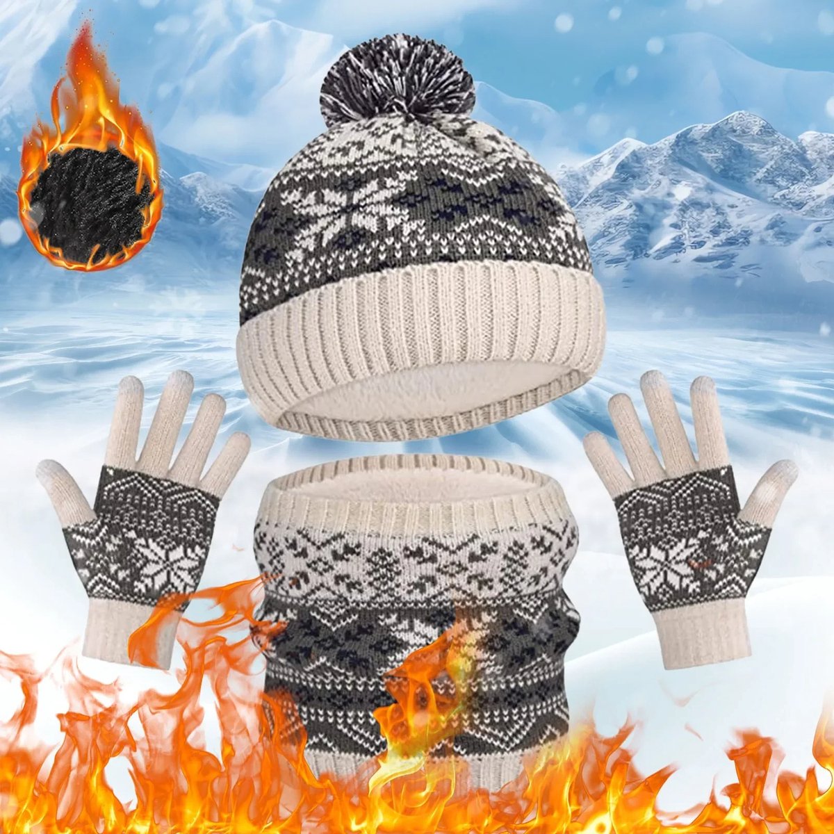 3-delige Winterset Kind – Warme Gebreide Muts, Sjaal en Handschoenen Set voor Kinderen | Winterkleding Jongens & Meisjes