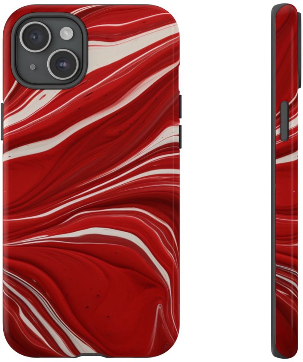 Rood-Wit Vloeiend Abstract Design – Telefoonhoesje Geschikt voor iPhone 15 Plus