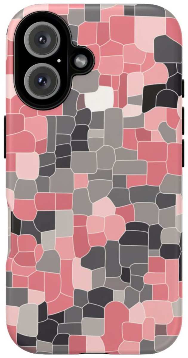 Abstract Roze en Grijs Geometrisch Patroon – Telefoonhoesje Geschikt voor iPhone 16