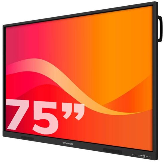Synetech Piscis Infinity 75 inch 4K interactieve touchscreen, Android 14, 8+128GB, Speakerphone, 16x2 Watt, Microphone, anti-bacterial, EDLA, Screen extension, AI compatible NPU 6T Processor, 2x pen, OPS optional