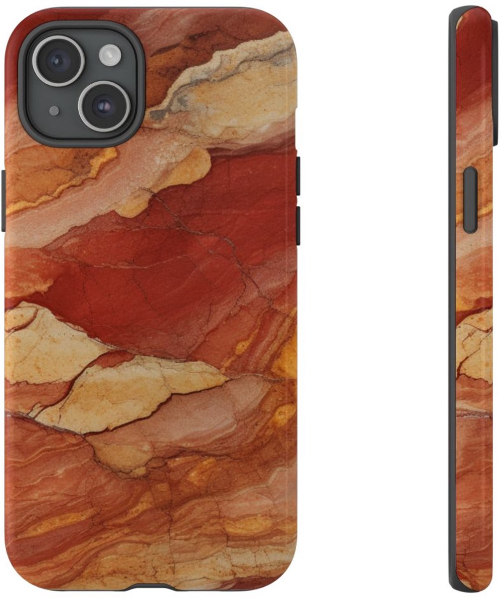Rode en Beige Natuursteenstructuur – Telefoonhoesje Geschikt voor iPhone 15 Plus