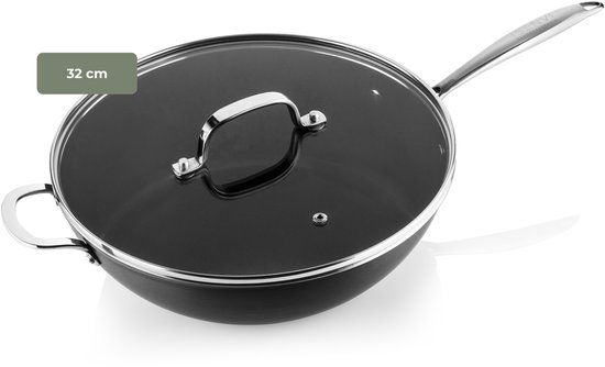 Poêle wok en céramique Forged ISENVI Victoria avec couvercle 32CM - poignée en acier inoxydable