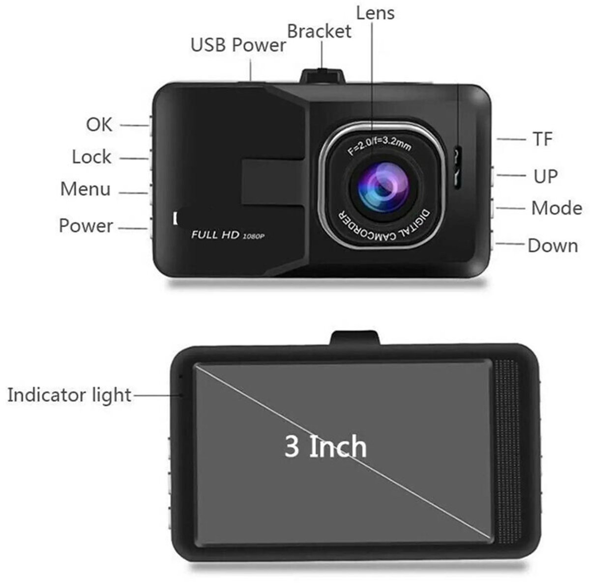 3-inch autodashcam, Full HD 1080P, auto-DVR, verkeersrecorder – foto 6