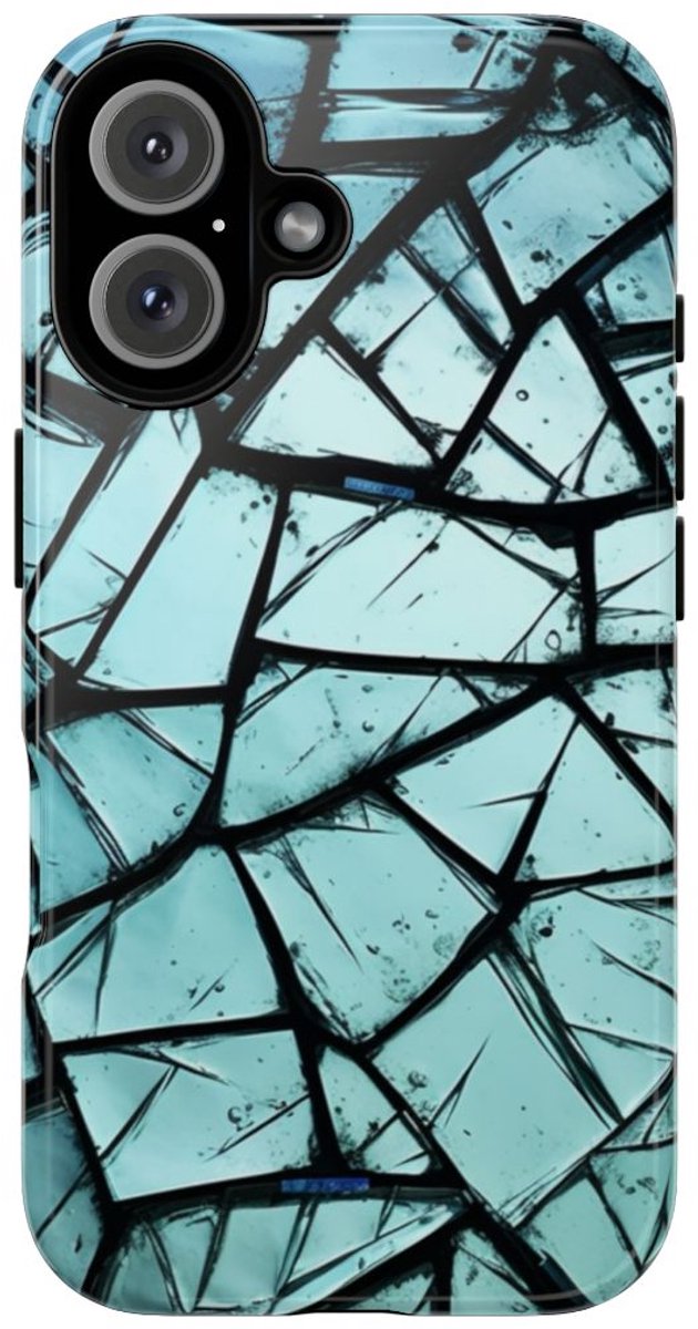 Blauw Gebroken Glaspatroon – Telefoonhoesje Geschikt voor iPhone 16