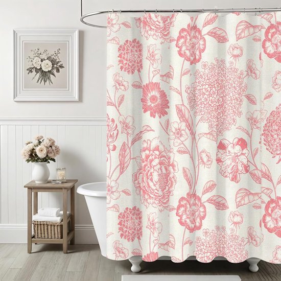 BUZRL Bloem Douchegordijn, Ramen Lila Bloemen in Blossom Vernal Seizoen rustgevende Kleur Shades, Stof Badkamer Decor Set met Haken, 60 * 72inchs Lange, Pale Mauve Lavendel Wit