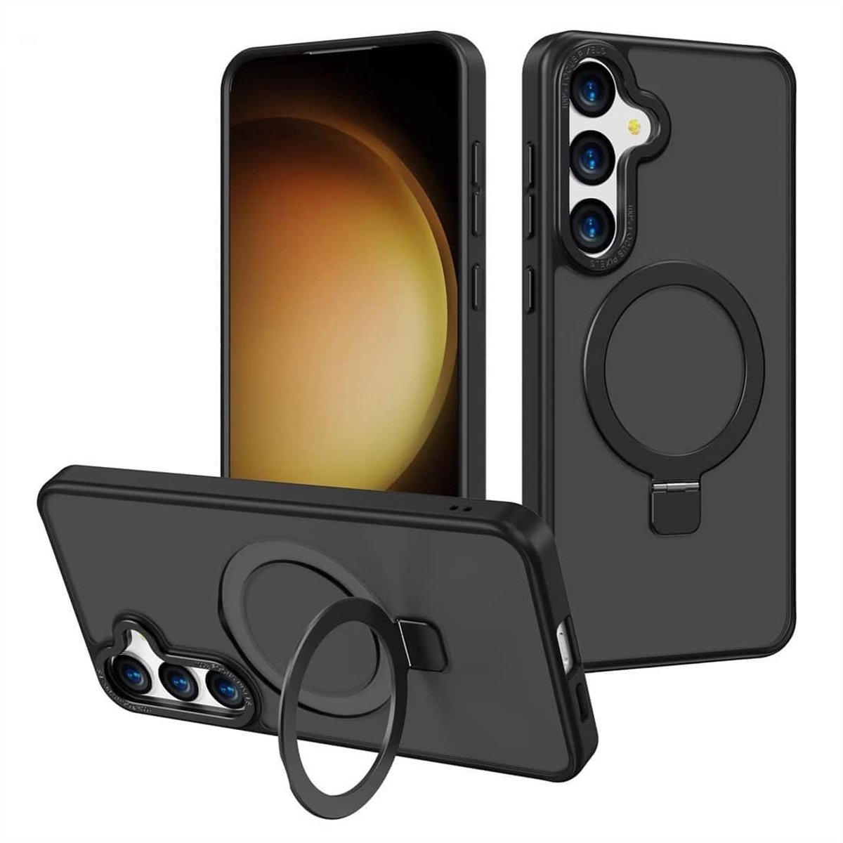 Cityhoesje-Backcover-Geschikt voor Samsung S24 FE-Ring stand-Zwart