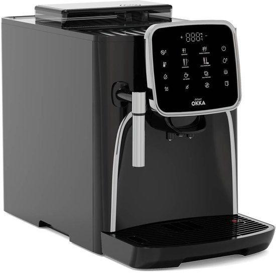 Arzum OKKA Espresso Pro M Automatische Espressomachine OK0030-0500 | Chroom - 11 Koffiepecialiteiten - Touchscreen - Melkopschuimer - Verstelbare temperatuur en maalgraad - 19 bar - Kopjesverwarmer - Automatische reiniging - 1450W