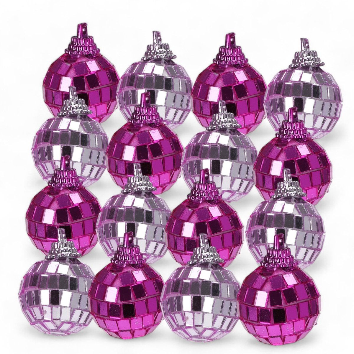 Mirror Ball Set - Disco Ball en Kerstballen - Roze, 4 cm - 16 Stuks