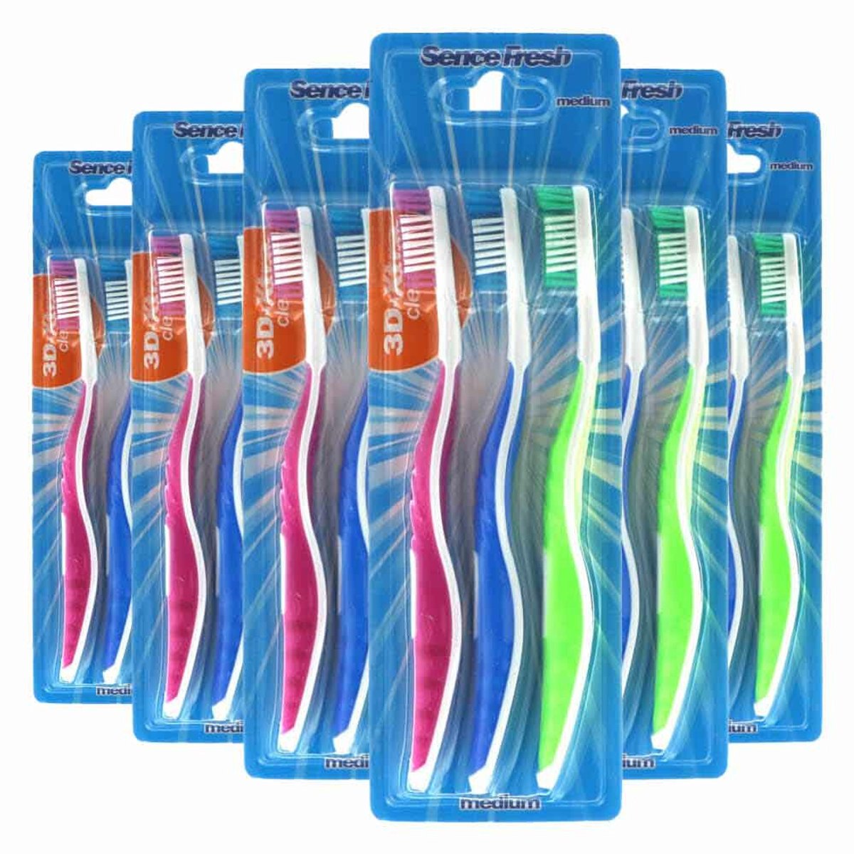 Sence Tandenborstels 3D-Extra Clean Medium - 6 x 3 stuks - Voordeelverpakking