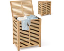 COSTWAY Wasmand met deksel, groot, 80 liter wasverzamelaar, bamboe, wasbox met waszak, uitneembaar en wasbaar, voor badkamer, slaapkamer, woonkamer
