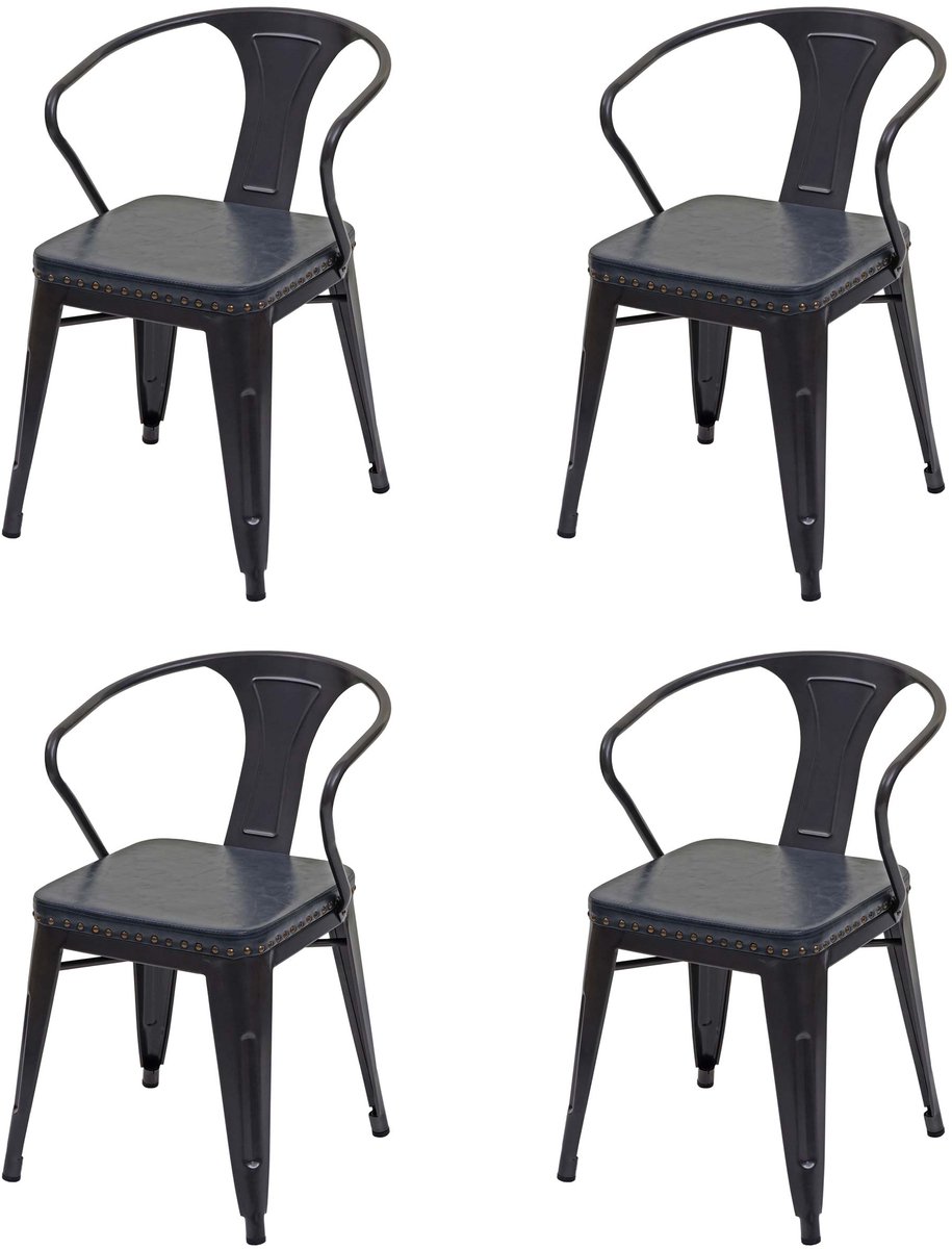 MCW Set van 4 eetkamerstoel MCW-H10d, stoel keukenstoel, Chesterfield metaal kunstleder industriële gastro ~ zwart-grijs