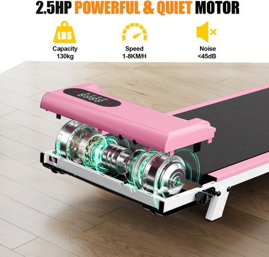 BIGZZIA Opvouwbare loopband - Met 7% helling - 1-8 km/u - 130 kg - Roze ...