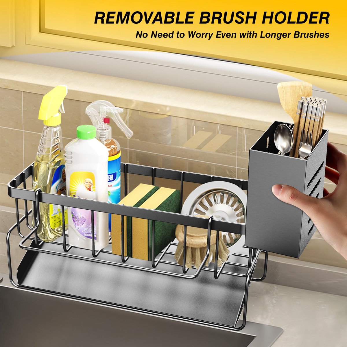 Ibenzoa® Ruimtebesparende roestvrijstalen gootsteenorganizer met afneembare doekhouder