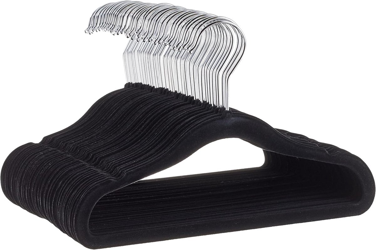 Antislip kleerhangers van fluweel, 45 cm, verpakking van 50, zwart