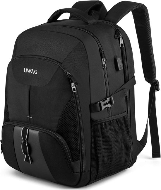 Della Gao Reizen laptoprugzak, anti-diefstal grote rugzak heren met USB-aansluiting, waterbestendige rugzak voor mannen, TSA-goedgekeurd 17 inch computer werktas rugzak dames voor zaken, zwart