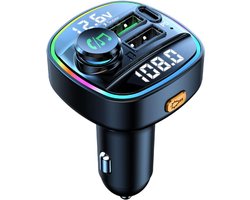 Bluetooth FM-zender voor in de auto - Handsfree bellen, display met twee schermen, QC3.0 en USB-C PD 20W snellader en Bluetooth-adapter voor autoradio met 7 kleuren LED-achtergrondverlichting, ondersteuning voor USB-schijf