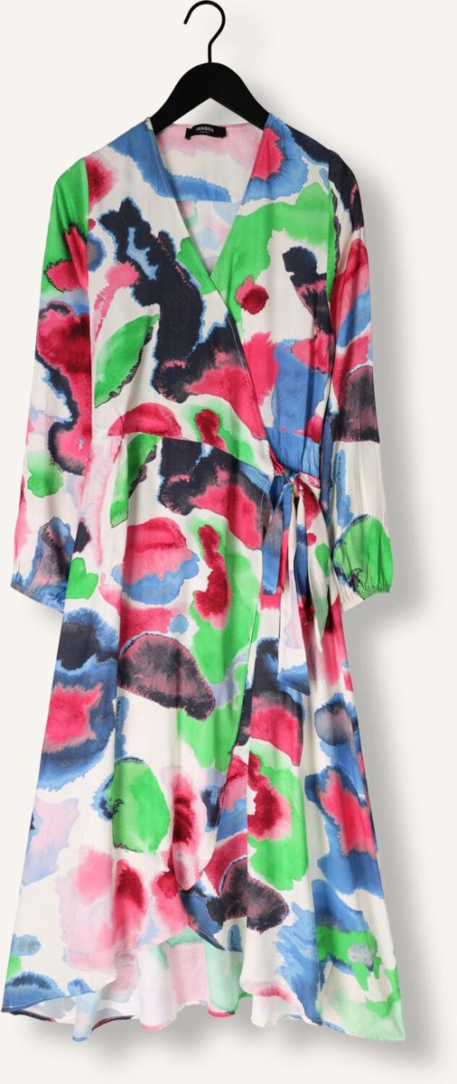 Jansen Amsterdam Nienke Jurk Wm 564 Wrap Long Puffed Sleeve Dames - Jurk - Multi - Maat 40