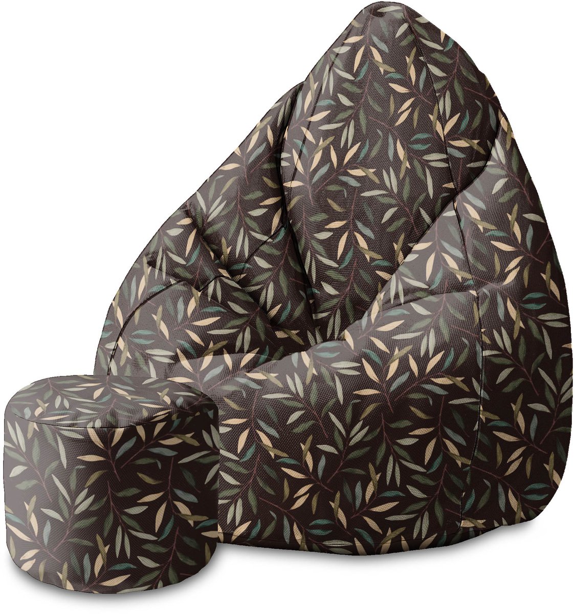 DreamRoots Velvet Zitzak voor Volwassenen – Luxe Beanbag met Voetsteun en Afneembare Hoes – Inclusief Vulling – 80x80x120 cm - Retro Leaves