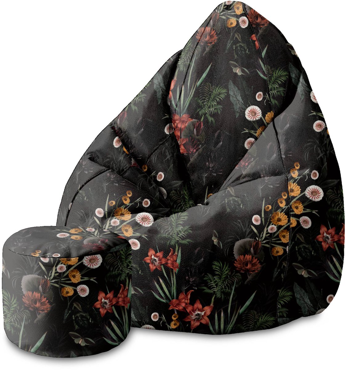 DreamRoots Velvet Zitzak voor Volwassenen – Luxe Beanbag met Voetsteun en Afneembare Hoes – Inclusief Vulling – 80x80x120 cm - Reborn Jungle