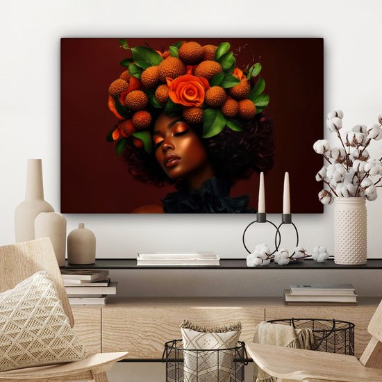 Canvas schilderij 60x40 cm - Exclusieve wanddecoratie Vrouw - lychee - exotisch - Muurdecoratie woonkamer - Slaapkamer decoratie - Kamer accessoires - Schilderijen op canvas