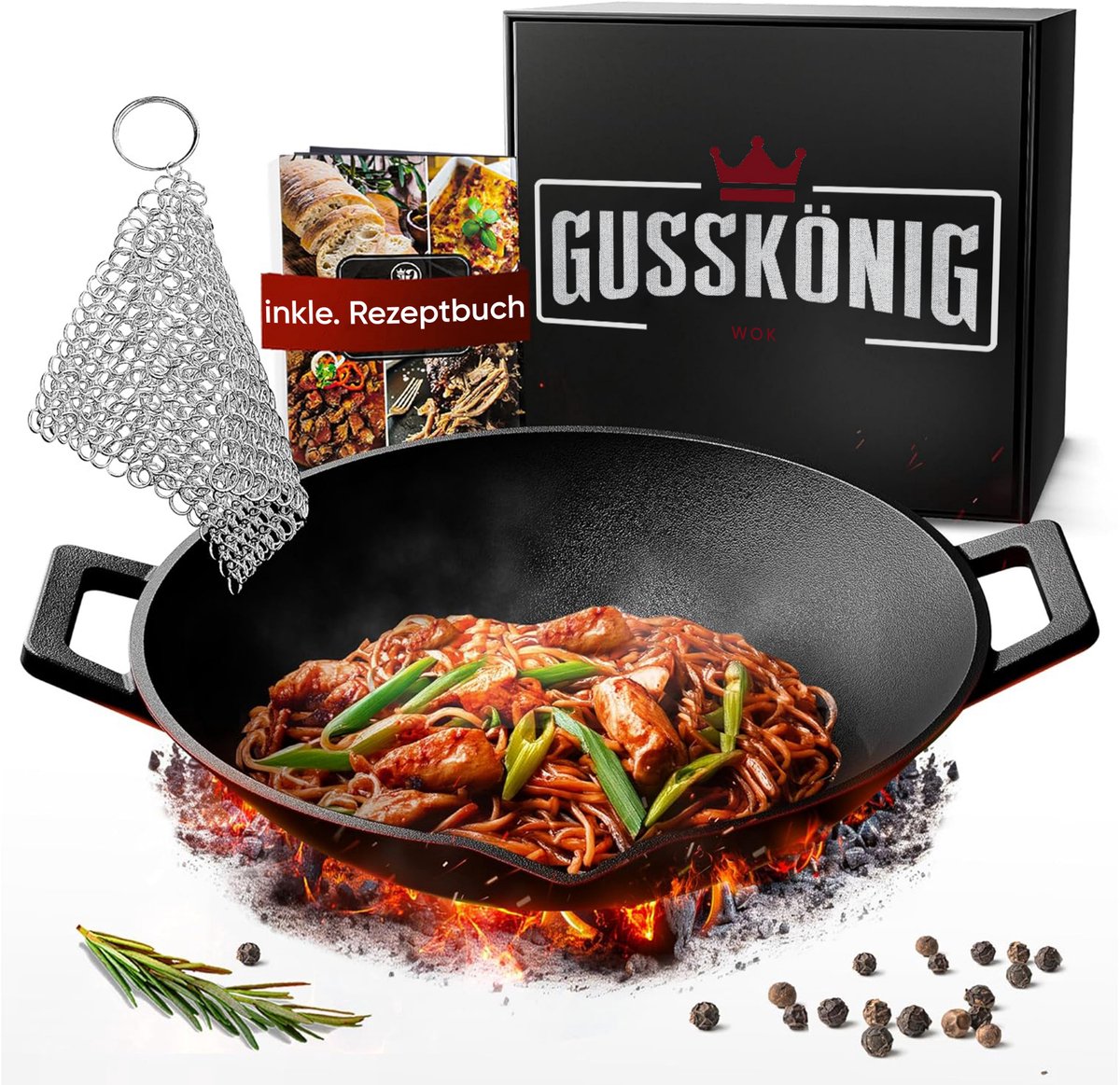 GUSSKÖNIG wokpan - gietijzeren wokpan 36 cm - wokpan pfas vrij