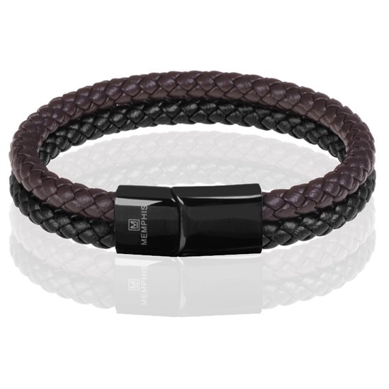 Bracelet Memphis Double Cuir Duo Couleur Noir Marron-21cm