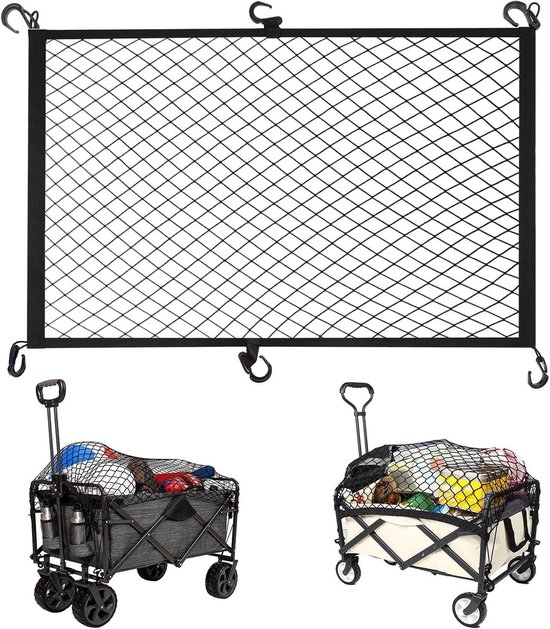 Allecto plus - Vrachtnet voor vouwwagen, nylon vrachtnetzakken met 6 haken - Opvouwbare kar strandkar tuinwagen organiser