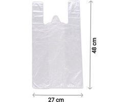 200 stuks Hemdtasjes - Draagtas LDPE 27x48cm - plastic tasjes met handvat - boodschappentas - Winkel zakjes - Wit