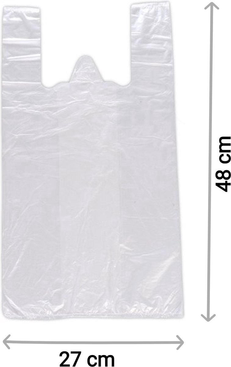 200 stuks Hemdtasjes - Draagtas LDPE 27x48cm - plastic tasjes met handvat - boodschappentas - Winkel zakjes - Wit