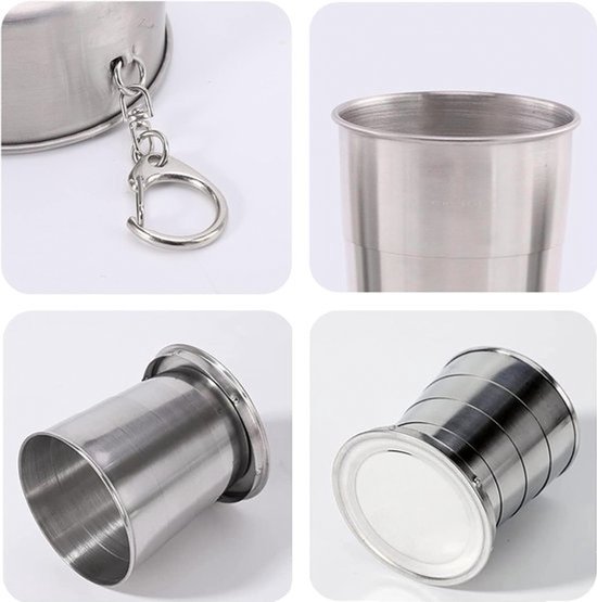 Opvouwbare beker 304 RVS - To go - Set van 2 - 250ML - Roestvrij stalen opvouwbare mok - Opvouwbare reisbeker - Koffie - Thee - Onderweg - Camping - Herbruikbaar - Pocket cup - Outdoor wandelreizen — afbeelding 5