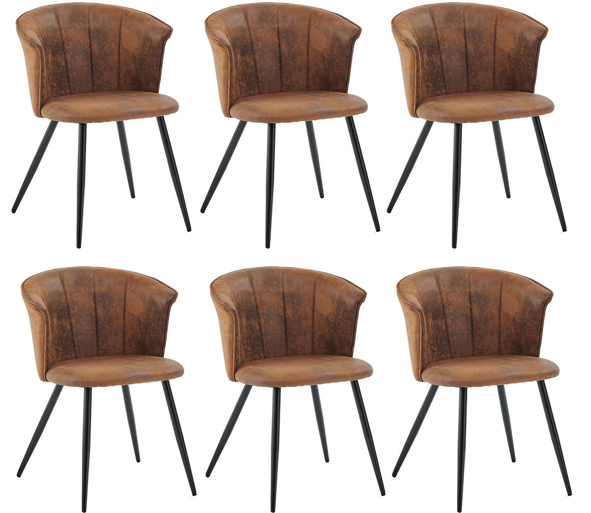 MEUBLE COSY Meubles Cosy Set van 6 eetkamerstoelen - industriële met armleuningen Suedine bekleding - Bruin