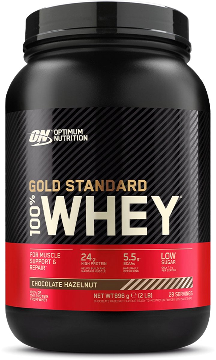 Optimum Nutrition Gold Standard 100% Whey Protein - Eiwitpoeder - Eiwitshake / Proteine Shake - Chocolade Hazelnoot Smaak - 908 gram (30 shakes) - 1 Pot